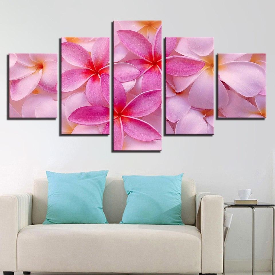 Plumeria Rubra Flowers 5 Piece HD Multi Panel Canvas Wall Art-Original Frame