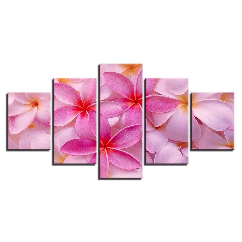 Plumeria Rubra Flowers 5 Piece HD Multi Panel Canvas Wall Art-Original Frame