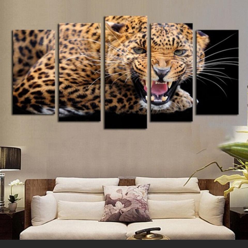 Cheetah 5 Piece HD Multi Panel Canvas Wall Art Frame-Original Frame