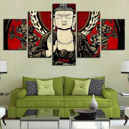 Lord Buddha 5 Piece HD Multi Panel Canvas Wall Art Frame-Original Frame