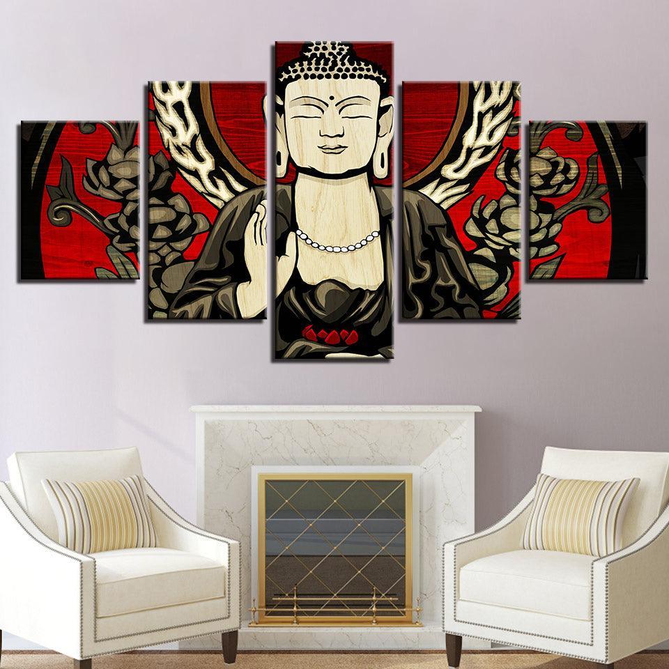 Lord Buddha 5 Piece HD Multi Panel Canvas Wall Art Frame-Original Frame
