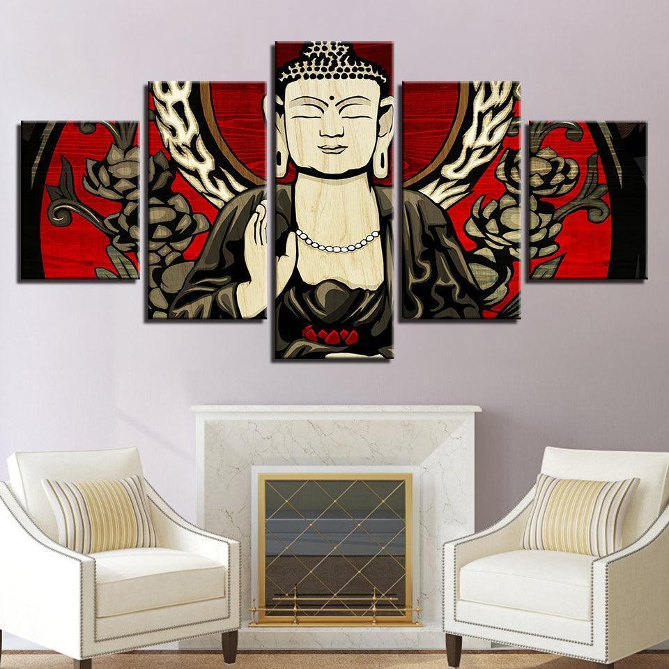 Lord Buddha 5 Piece HD Multi Panel Canvas Wall Art Frame-Original Frame