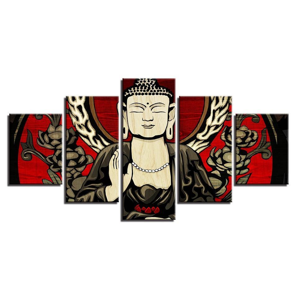 Lord Buddha 5 Piece HD Multi Panel Canvas Wall Art Frame-Original Frame