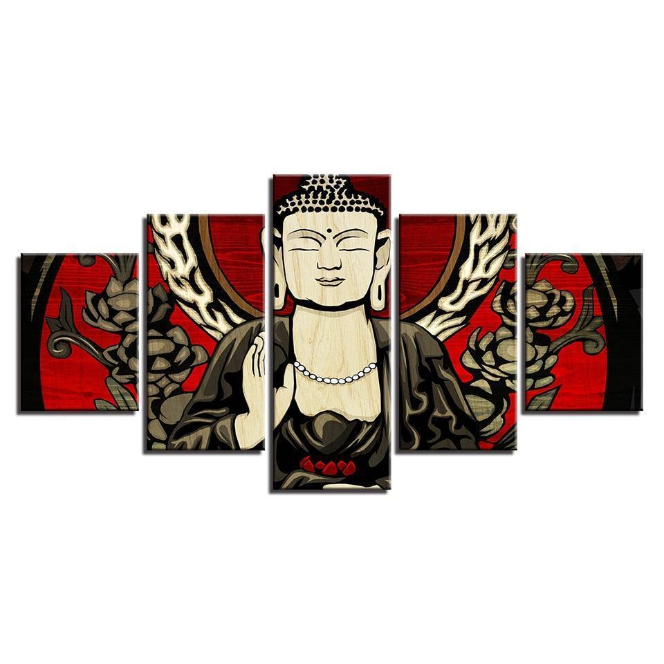Lord Buddha 5 Piece HD Multi Panel Canvas Wall Art Frame-Original Frame