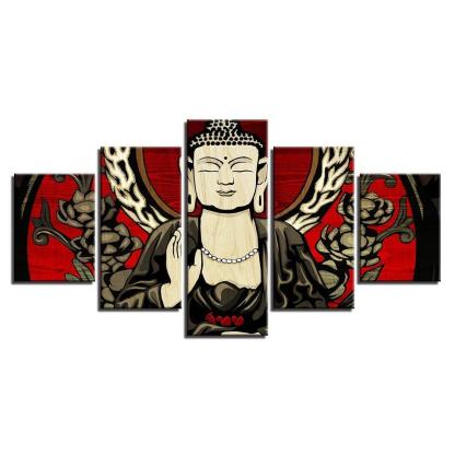 Lord Buddha 5 Piece HD Multi Panel Canvas Wall Art Frame-Original Frame