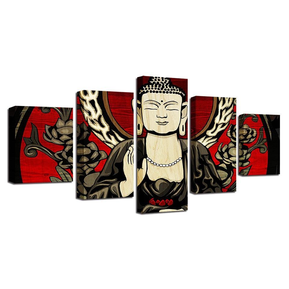 Lord Buddha 5 Piece HD Multi Panel Canvas Wall Art Frame-Original Frame