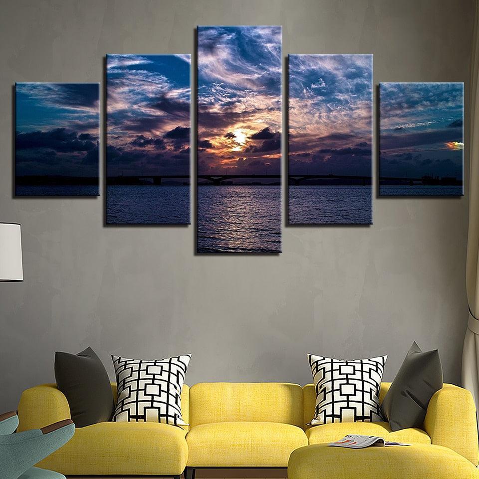 Vibrant Sunset 5 Piece HD Multi Panel Canvas Wall Art Frame-Original Frame