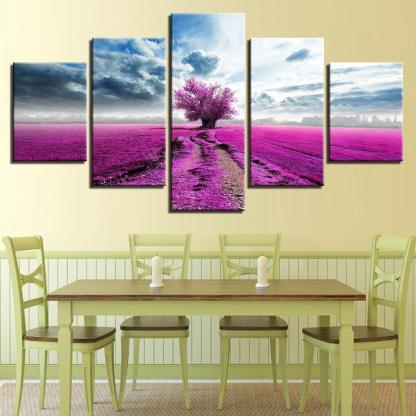 Purple Lavender Tree 5 Piece HD Multi Panel Canvas Wall Art-Original Frame