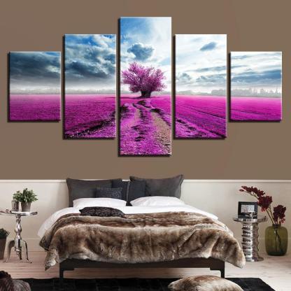Purple Lavender Tree 5 Piece HD Multi Panel Canvas Wall Art-Original Frame