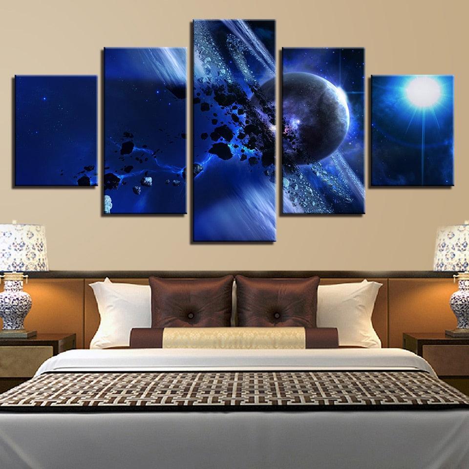 Galactic Vistas Five-Panel Canvas Art-Original Frame