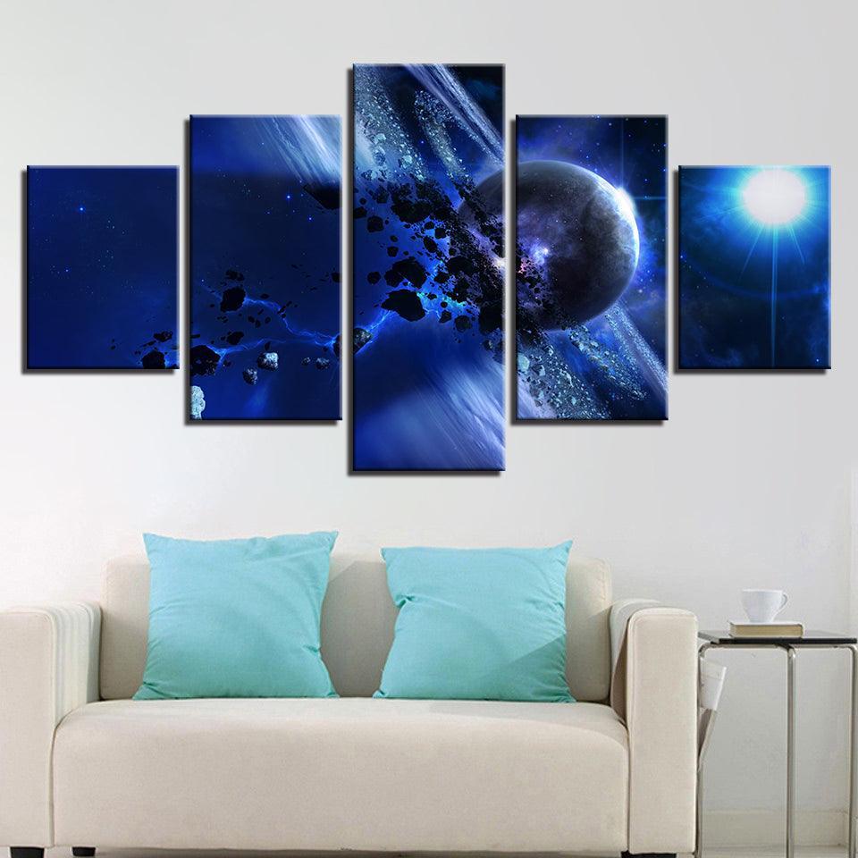 Galactic Vistas Five-Panel Canvas Art-Original Frame