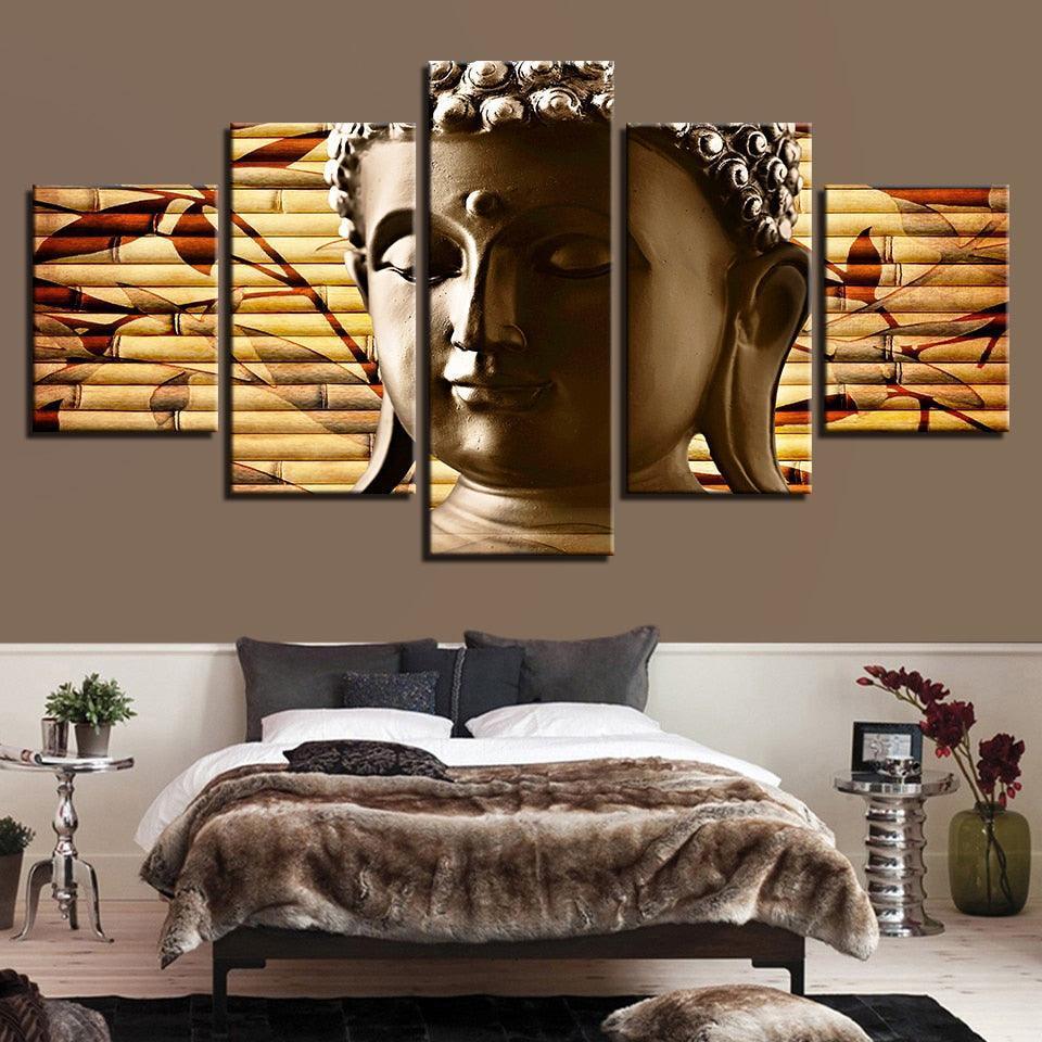 Portrait of Buddha 5 Piece HD Multi Panel Canvas Wall Art Frame-Original Frame