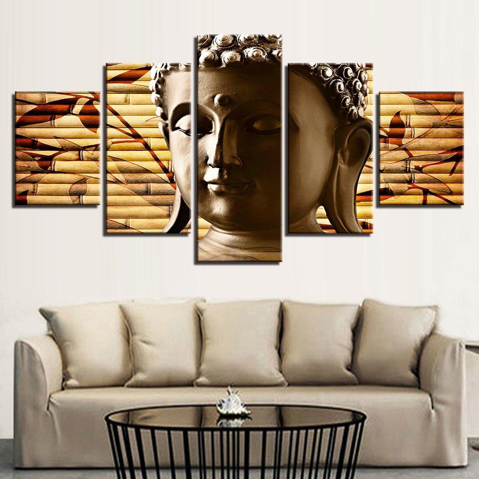 Portrait of Buddha 5 Piece HD Multi Panel Canvas Wall Art Frame-Original Frame