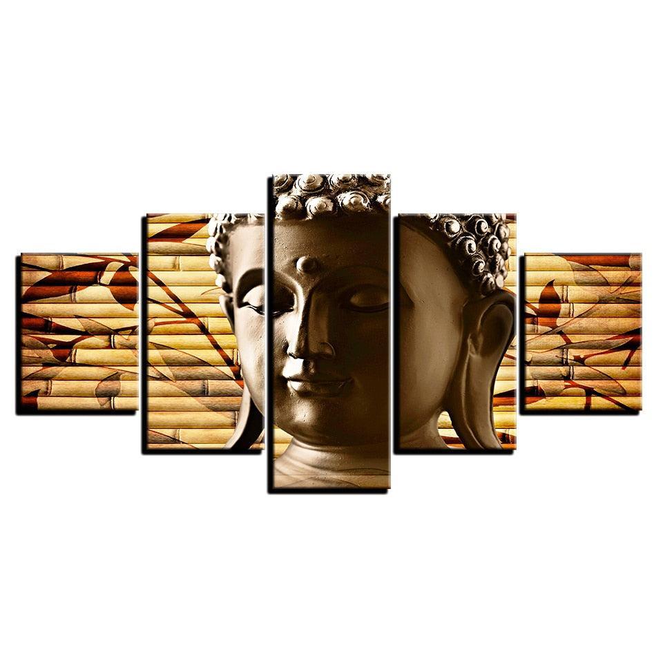 Portrait of Buddha 5 Piece HD Multi Panel Canvas Wall Art Frame-Original Frame