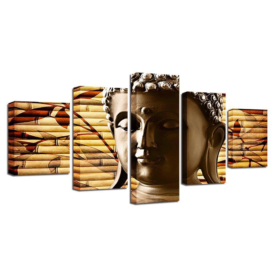 Portrait of Buddha 5 Piece HD Multi Panel Canvas Wall Art Frame-Original Frame