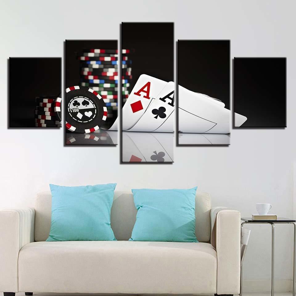 Poker Cards 5 Piece HD Multi Panel Canvas Wall Art-Original Frame