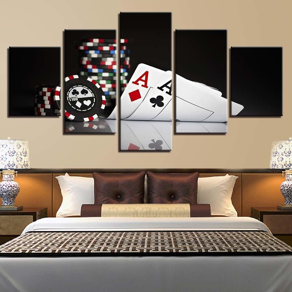 Poker Cards 5 Piece HD Multi Panel Canvas Wall Art-Original Frame