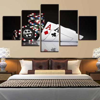 Poker Cards 5 Piece HD Multi Panel Canvas Wall Art-Original Frame