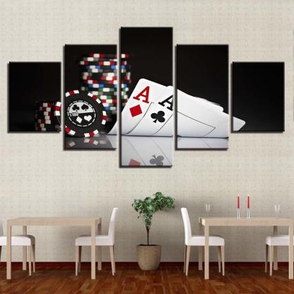 Poker Cards 5 Piece HD Multi Panel Canvas Wall Art-Original Frame