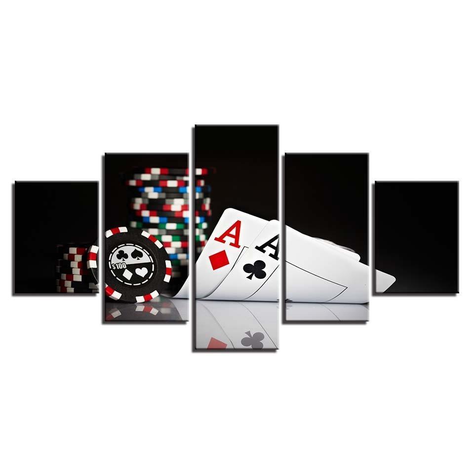 Poker Cards 5 Piece HD Multi Panel Canvas Wall Art-Original Frame