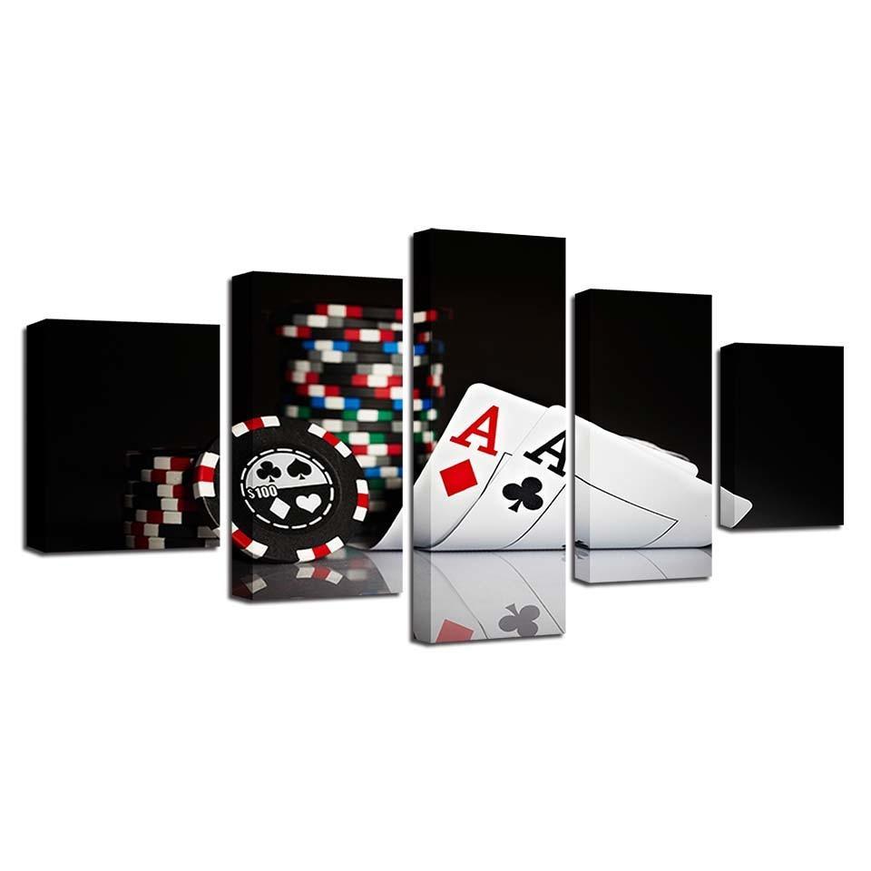 Poker Cards 5 Piece HD Multi Panel Canvas Wall Art-Original Frame