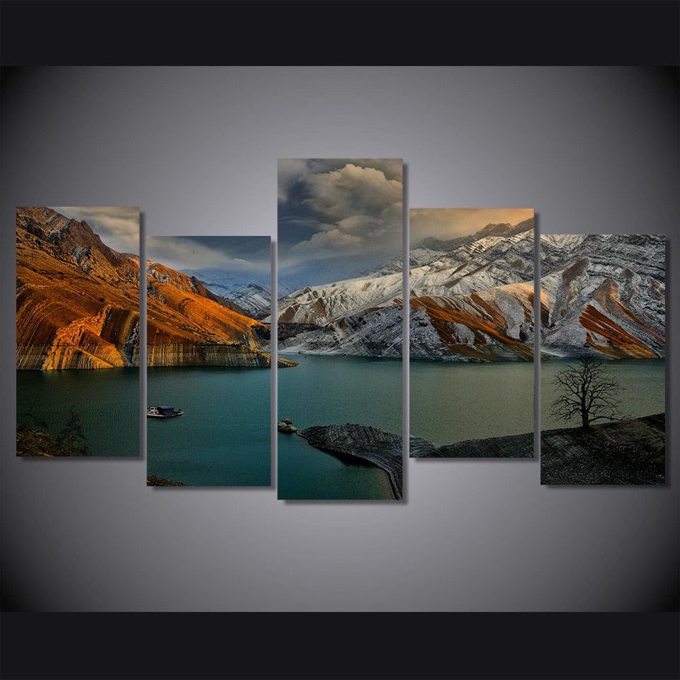 Cloudy Mountain Scene 5 Piece HD Multi Panel Canvas Wall Art Frame-Original Frame