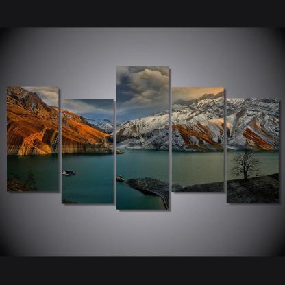 Cloudy Mountain Scene 5 Piece HD Multi Panel Canvas Wall Art Frame-Original Frame