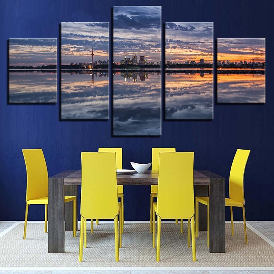 Sunset Glow Seaside 5 Piece HD Multi Panel Canvas Wall Art Frame-Original Frame