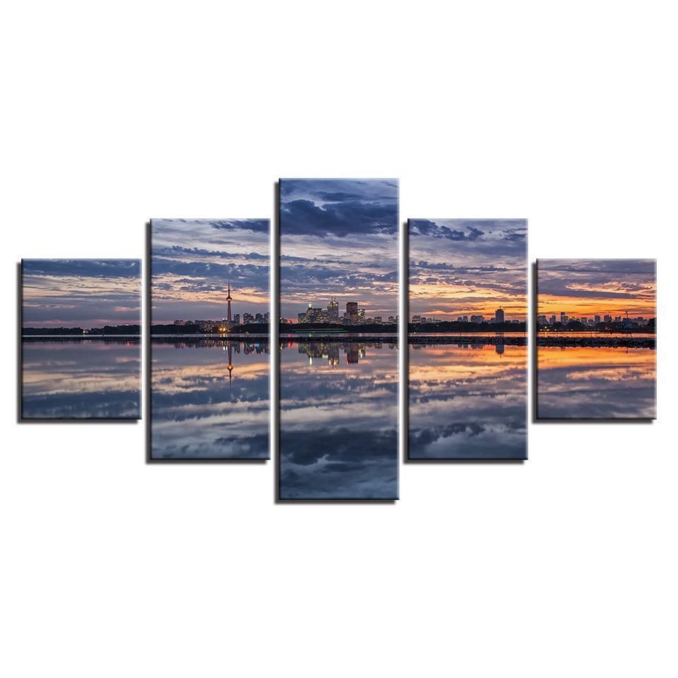 Sunset Glow Seaside 5 Piece HD Multi Panel Canvas Wall Art Frame-Original Frame