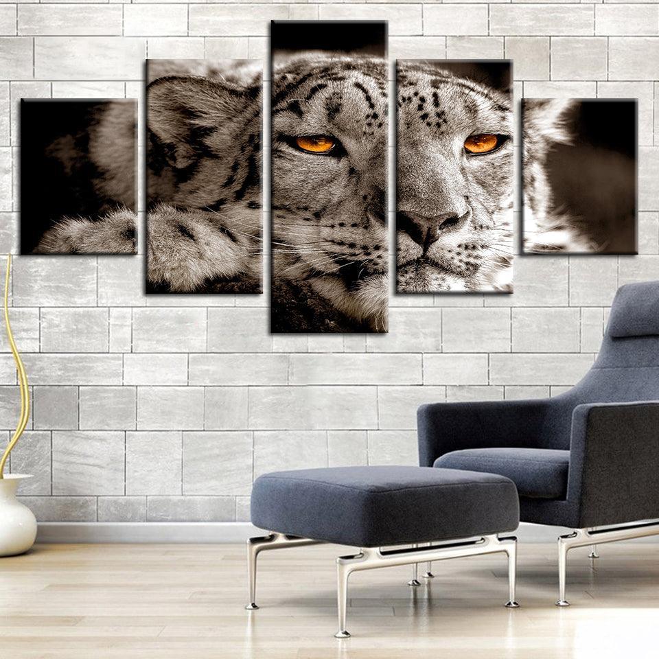 Lying Leopard Magical Eyes 5 Piece HD Multi Panel Canvas Wall Art Frame-Original Frame