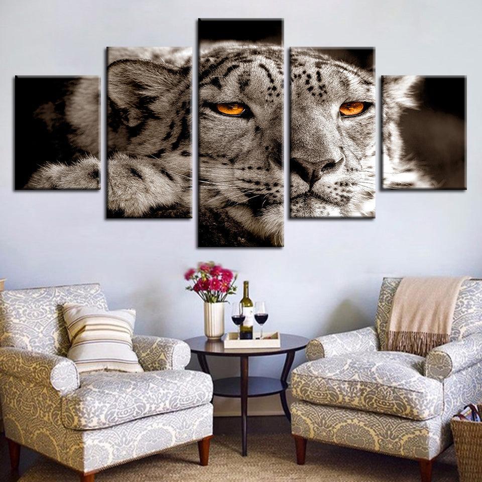 Lying Leopard Magical Eyes 5 Piece HD Multi Panel Canvas Wall Art Frame-Original Frame