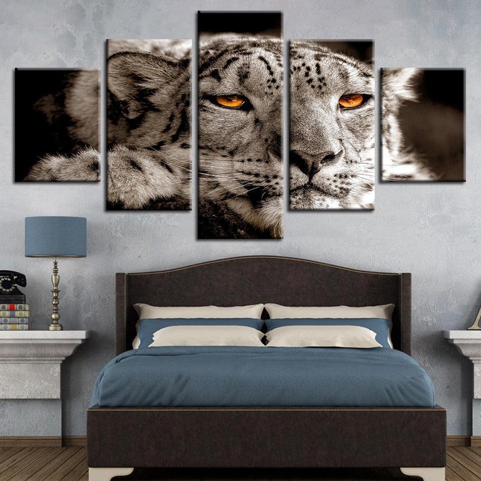 Lying Leopard Magical Eyes 5 Piece HD Multi Panel Canvas Wall Art Frame-Original Frame