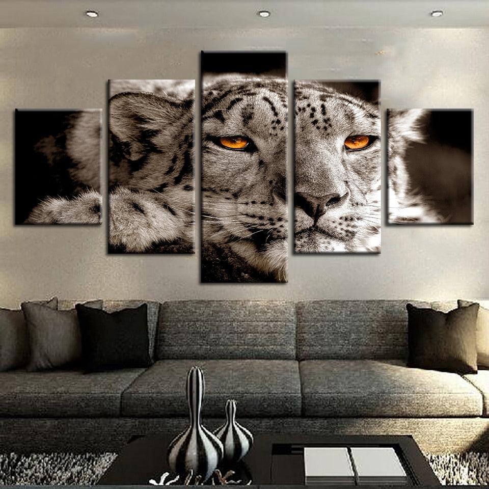 Lying Leopard Magical Eyes 5 Piece HD Multi Panel Canvas Wall Art Frame-Original Frame