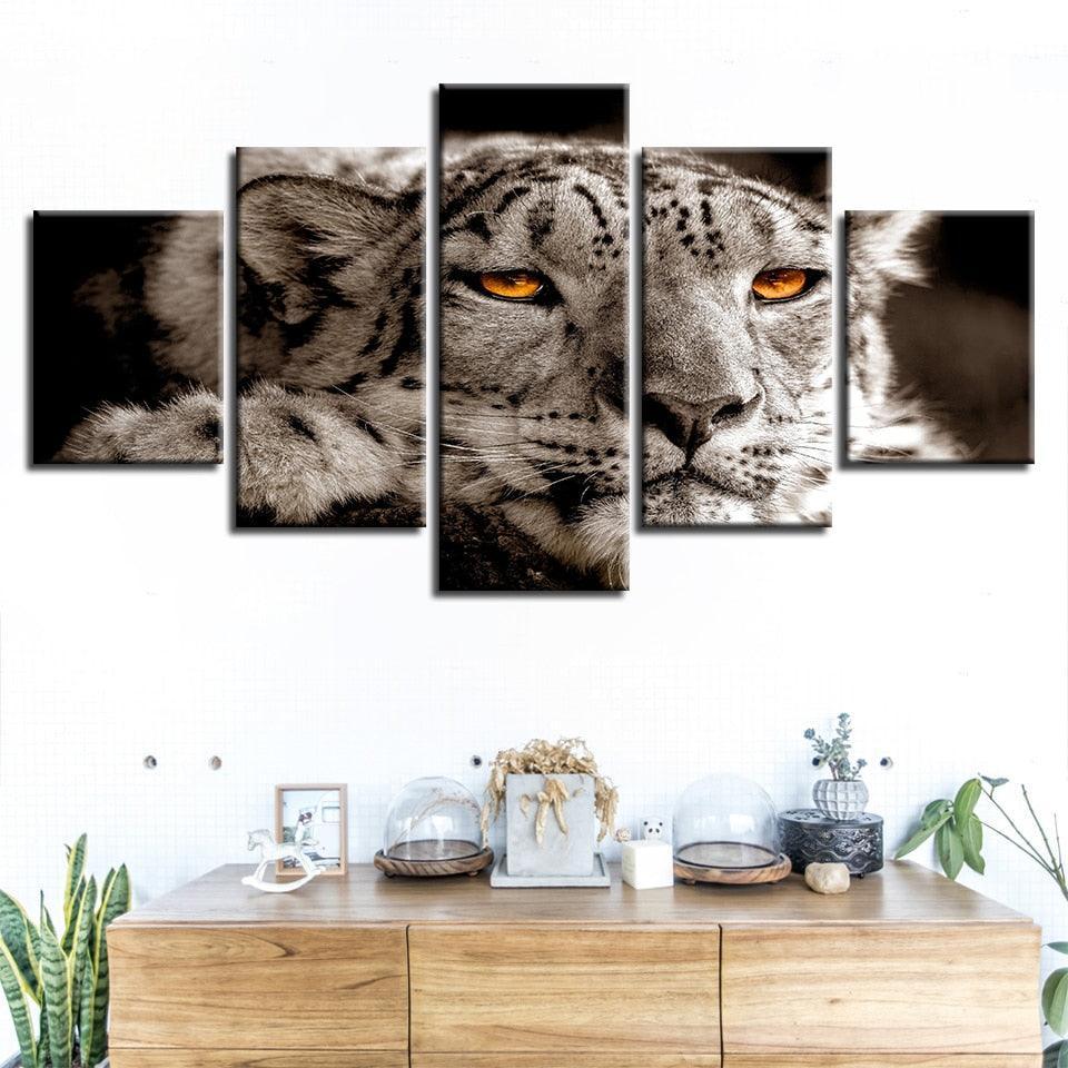 Lying Leopard Magical Eyes 5 Piece HD Multi Panel Canvas Wall Art Frame-Original Frame