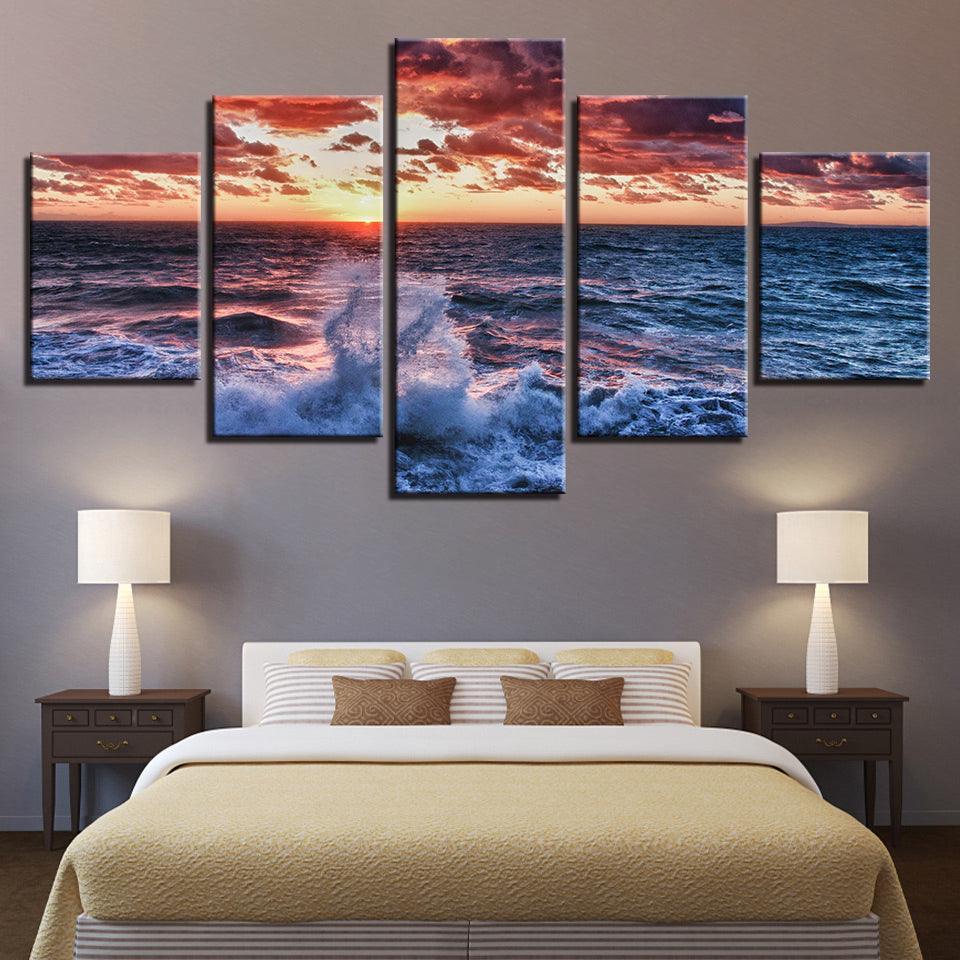 Ocean Waves 5 Piece Multi Panel Canvas Wall Art Frame-Original Frame