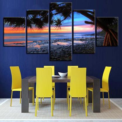Sunset Beach 5 Piece HD Multi Panel Canvas Wall Art Frame-Original Frame