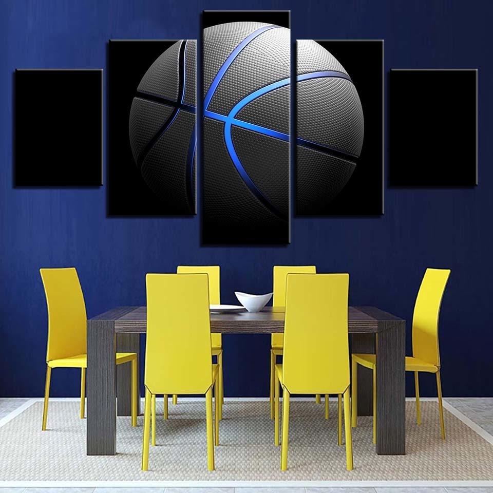 Blue Basketball 5 Piece HD Multi Panel Canvas Wall Art Frame-Original Frame