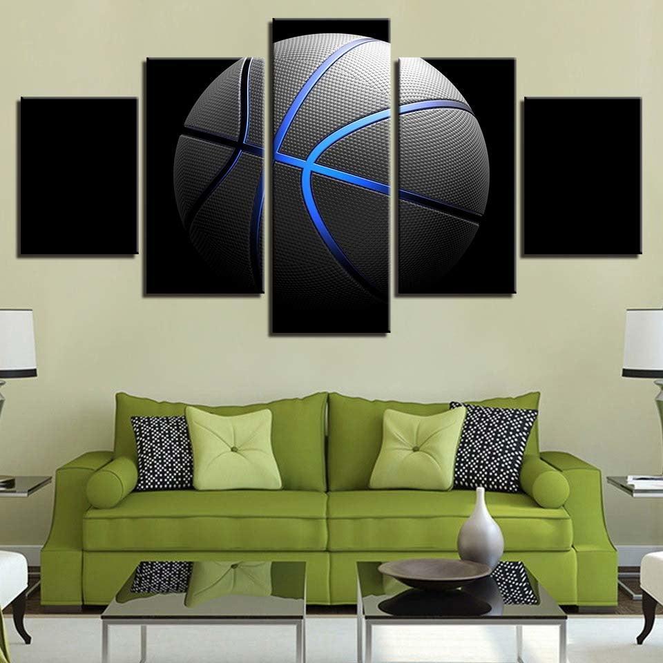 Blue Basketball 5 Piece HD Multi Panel Canvas Wall Art Frame-Original Frame