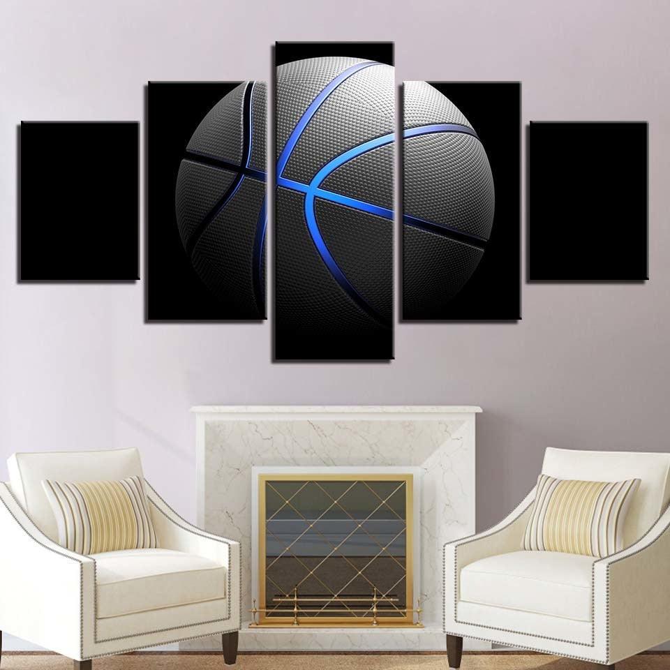 Blue Basketball 5 Piece HD Multi Panel Canvas Wall Art Frame-Original Frame