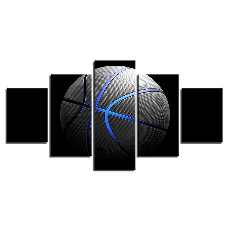 Blue Basketball 5 Piece HD Multi Panel Canvas Wall Art Frame-Original Frame
