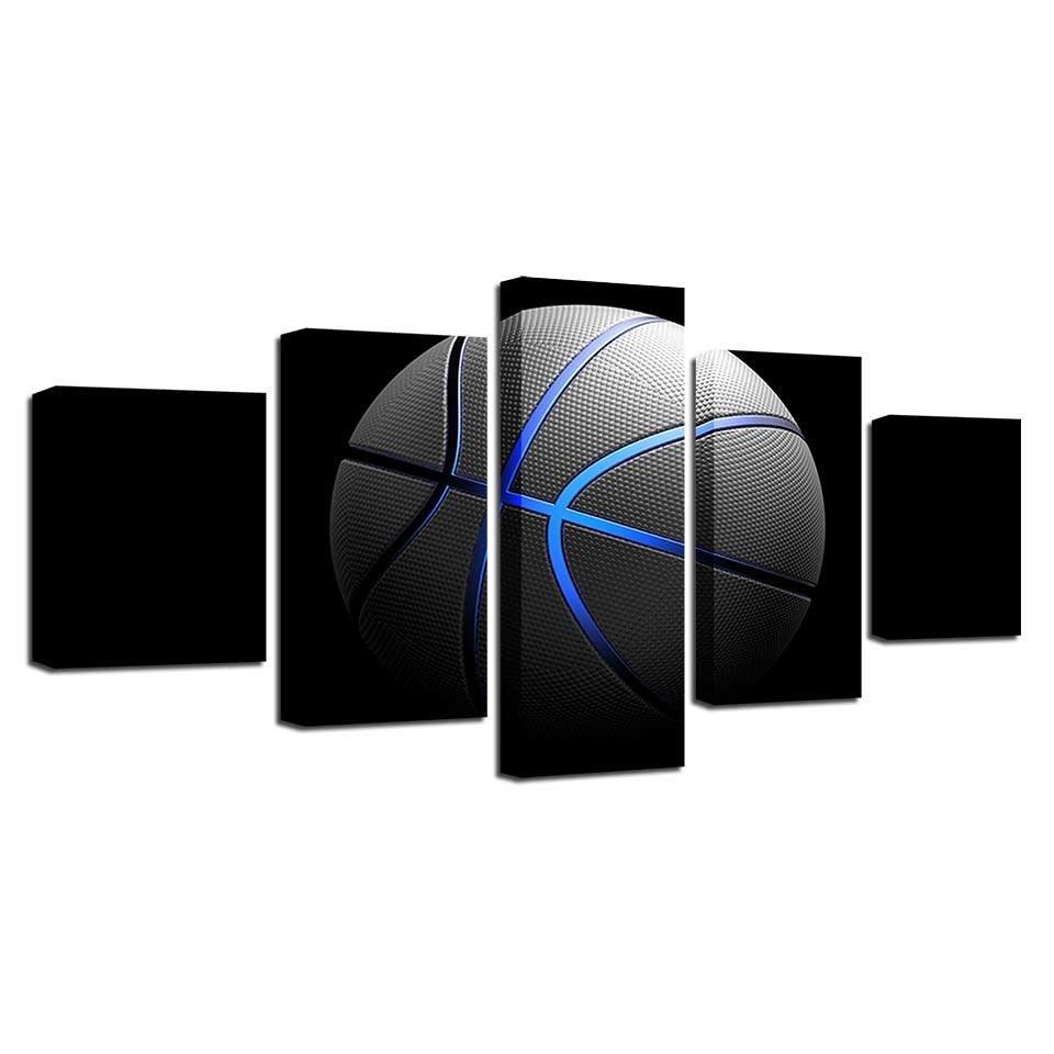 Blue Basketball 5 Piece HD Multi Panel Canvas Wall Art Frame-Original Frame