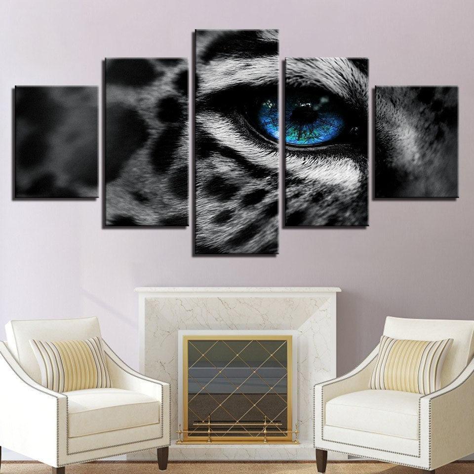 Leopard Blue Eyes HD Multi Panel Canvas Wall Art Frame-Original Frame