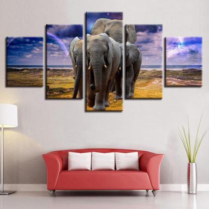Elephant Family 5 Piece HD Multi Panel Canvas Wall Art Frame-Original Frame