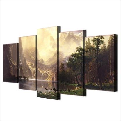 Animal Deers 5 Piece HD Multi Panel Canvas Wall Art Frame-Original Frame