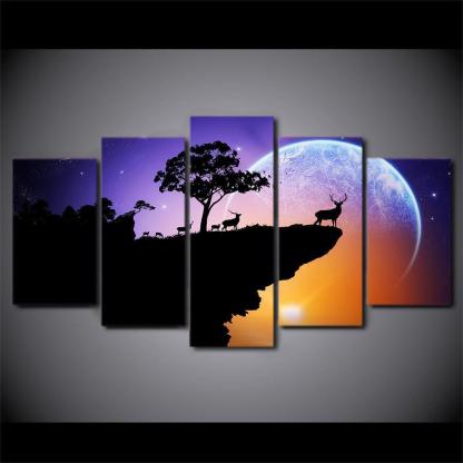 Deer at The Cliff 5 Piece HD Multi Panel Canvas Wall Art Frame-Original Frame