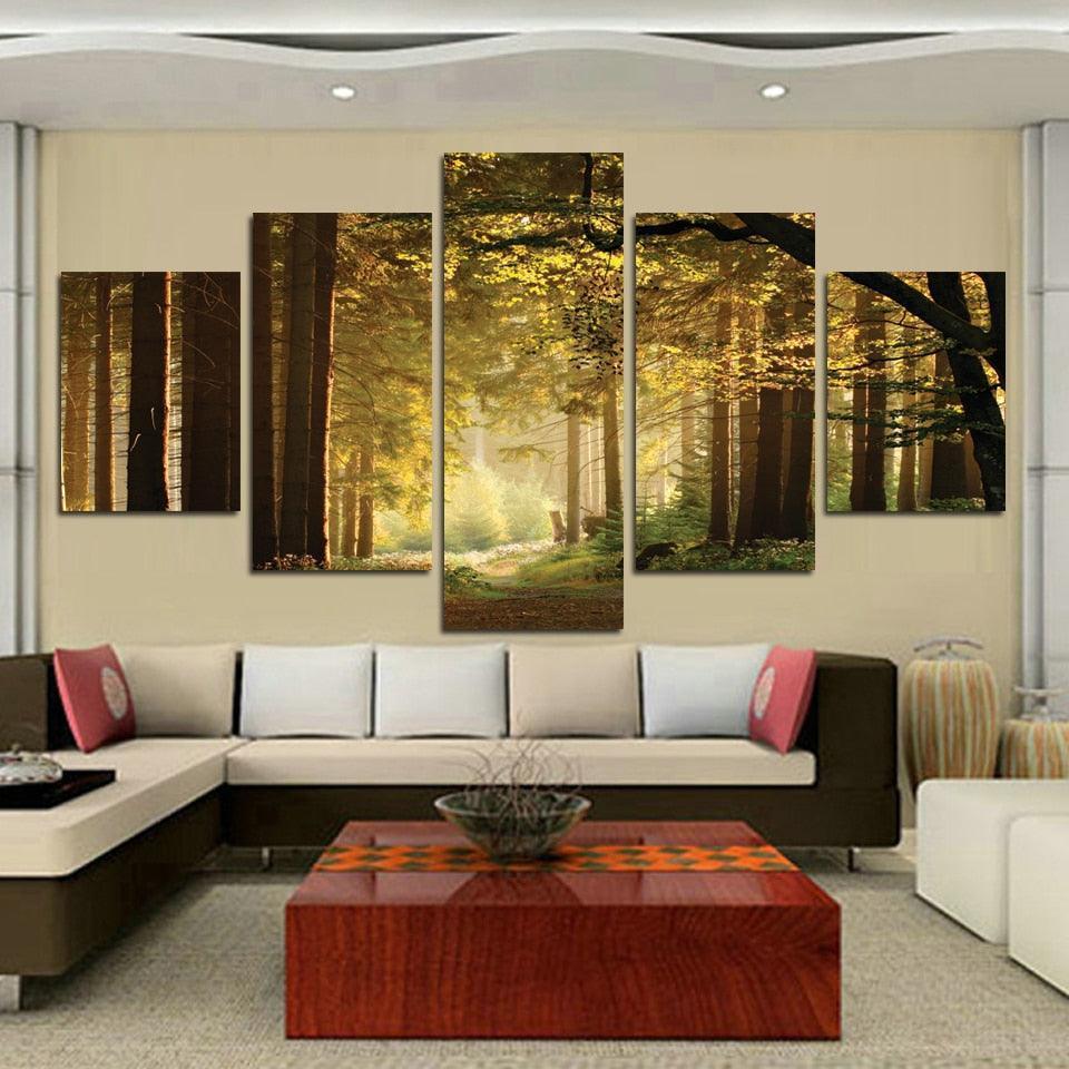 Green Forest 5 Piece HD Multi Panel Canvas Wall Art Frame-Original Frame