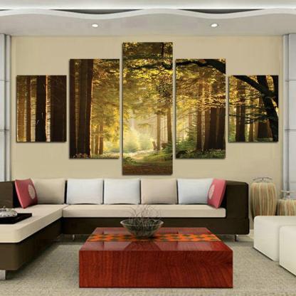 Green Forest 5 Piece HD Multi Panel Canvas Wall Art Frame-Original Frame