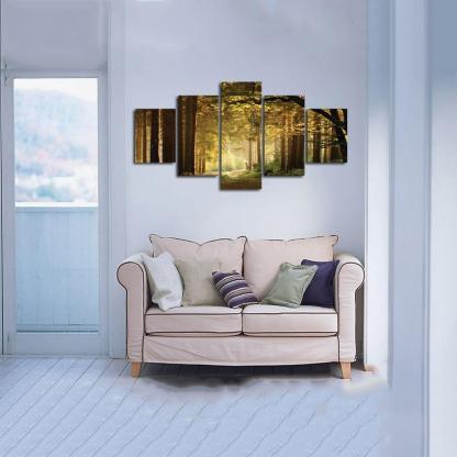 Green Forest 5 Piece HD Multi Panel Canvas Wall Art Frame-Original Frame