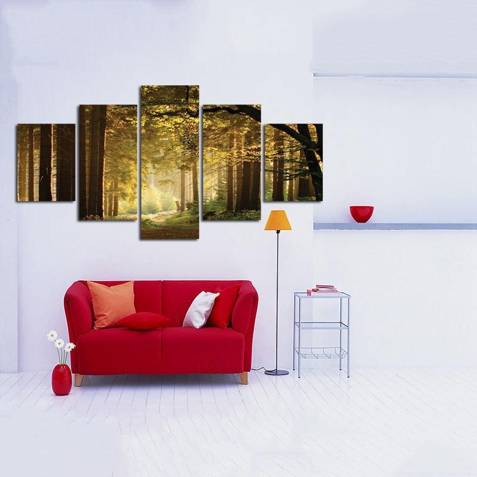 Green Forest 5 Piece HD Multi Panel Canvas Wall Art Frame-Original Frame