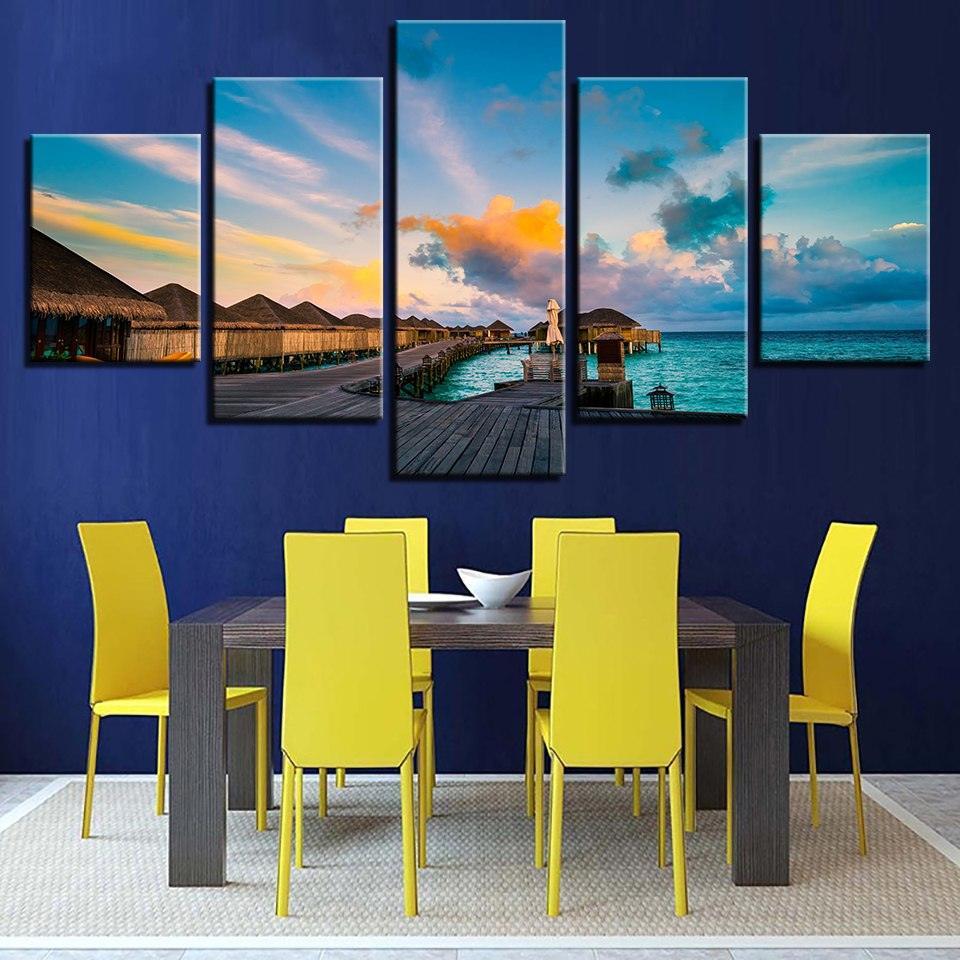 Blue Sky Bridge 5 Piece HD Multi Panel Canvas Wall Art Frame-Original Frame